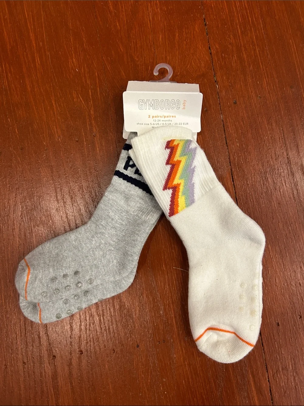 Gymboree Kids' Crew Socks - White & Gray with Rainbow Lightning